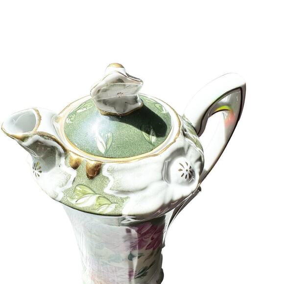 Chocolate Pot Porcelain Pitcher Floral White and Green - Picture 6 of 9